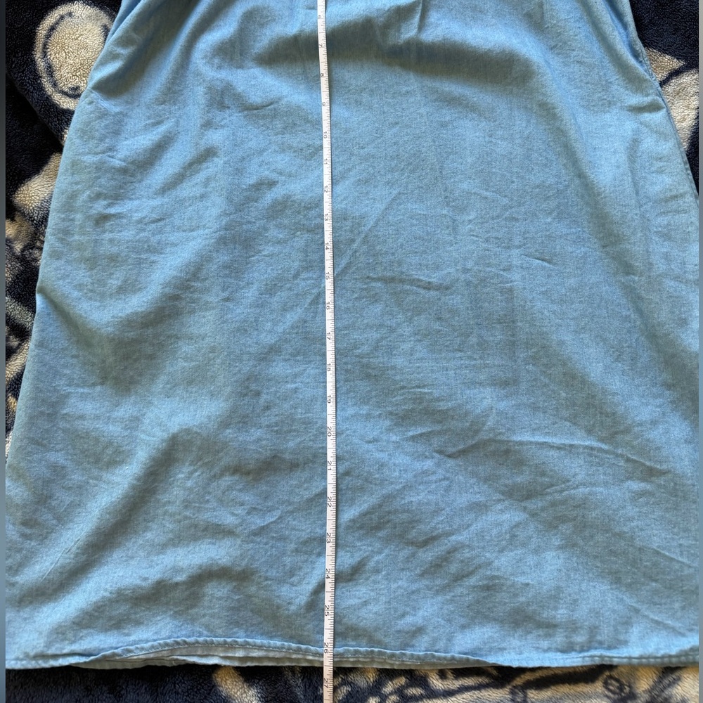 Available Blue Embroidered Chambray Boho Tunic Dress Size Large - Picture 9 of 9